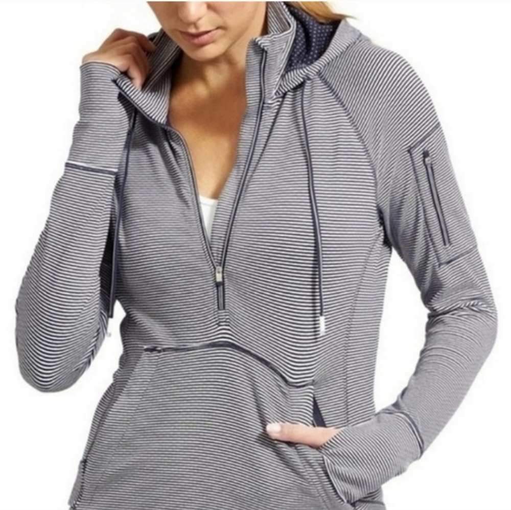 Athleta Heavenly Heights 1/4 Zip Striped Hoodie Top